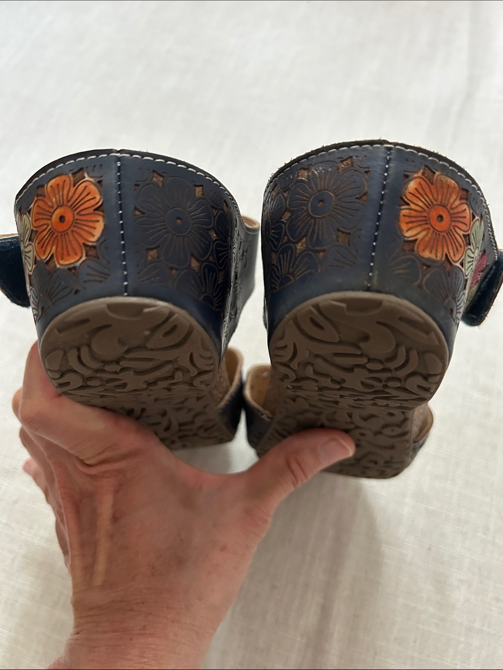Spring Step L'artiste Spikey Floral Sandal Navy SZ 42 Leather Comfort Mary Jane - Picture 10 of 15